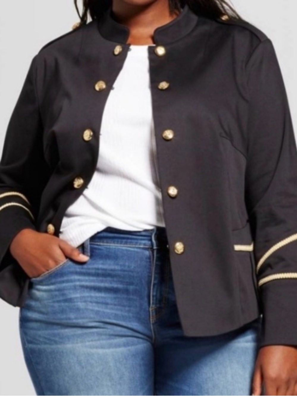 Ava & Viv Plus Size Gold Black Military Jacket